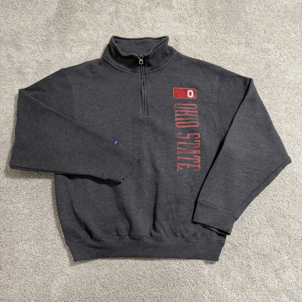 Vintage Ohio State Buckeyes Sweatshirt Mens M Gray Long Sleeve 1/4 Zip Pullover